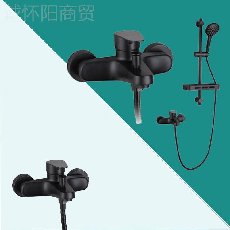 厂家MFW 简易黑色入墙式不锈钢淋浴花洒套龙装浴室混水联阀三头