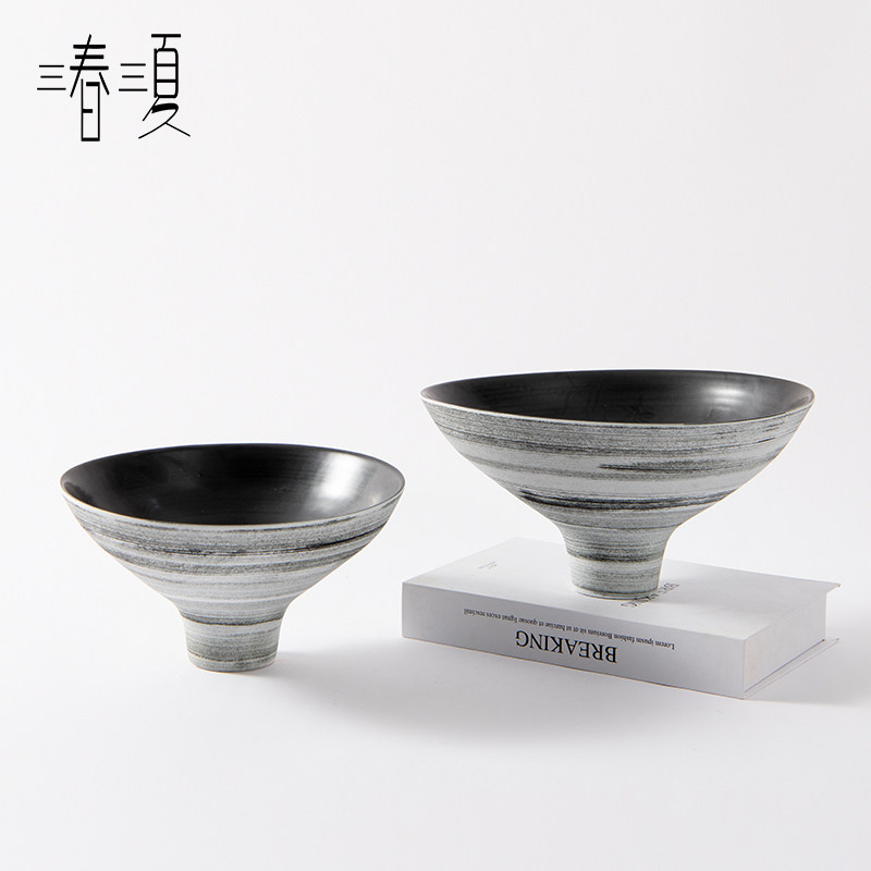茶道日式陶瓷碗水果盘点心盘茶桌摆件新中式客厅茶室博古架装饰品