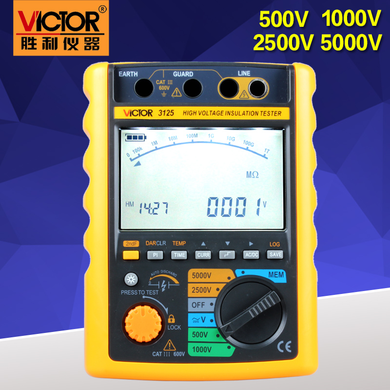 胜利VC3123/VC3125数字绝缘电阻测试仪 高压兆欧表5000V/2500V