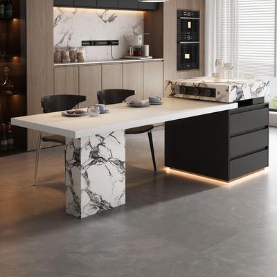 宝格复古丽岛台餐桌一体可伸缩大户型开放厨房岩板中倒台高级导台