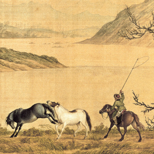 郎世宁百骏图h新中式墙纸无纺布餐厅壁纸客厅电视背景墙定制壁画