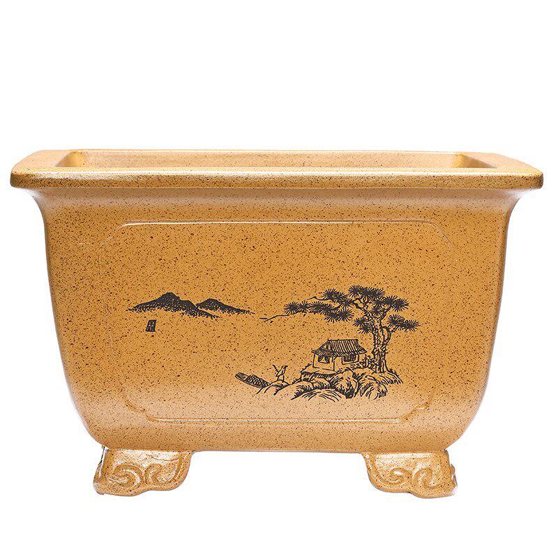 宜兴紫砂花盆h四方盆景文竹金弹子海棠兰花君子兰榕树黑松老桩腊