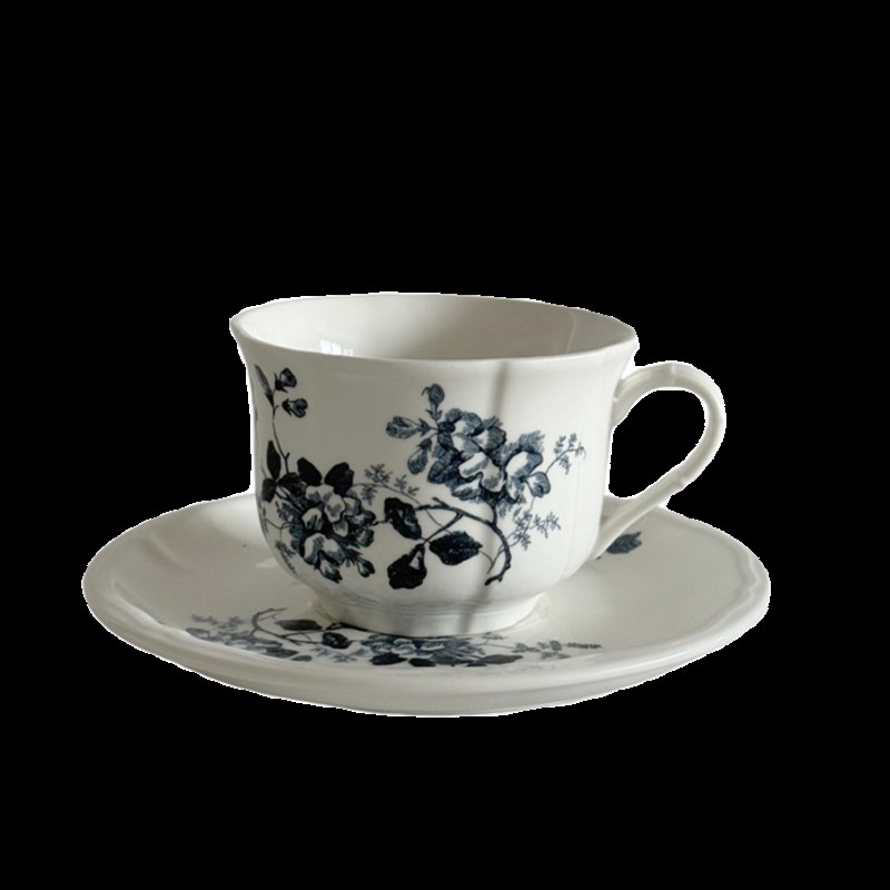 法式复古花卉陶瓷咖啡杯碟t甜品盘子 下午茶中古餐具美式杯子蓝色