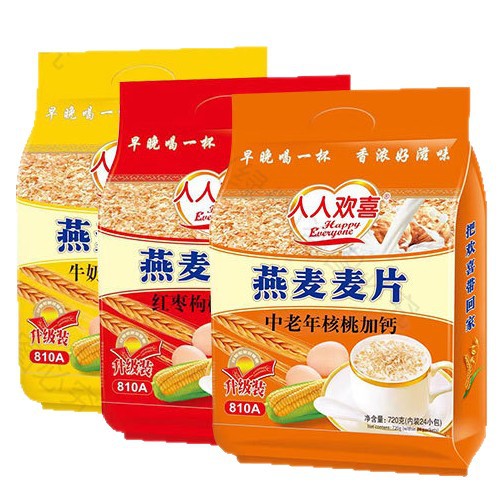 人人欢喜营养燕麦片720g袋装冲饮即食含糖学生早餐牛奶加钙纯麦片