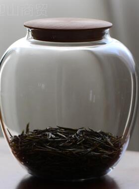 实木高罐颜玻璃茶叶罐茶仓 咖69236值啡透明精品高档陈盖皮储存罐