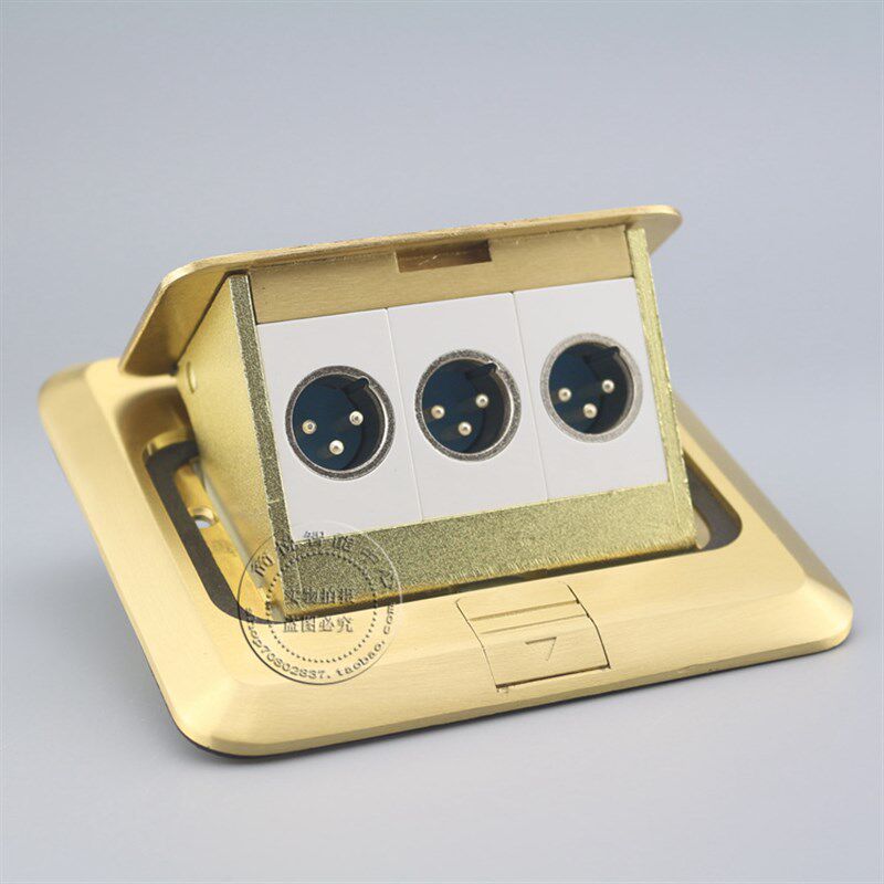 免焊接卡农地插 三个卡农组合式弹起式地板插座 多媒体地面插座