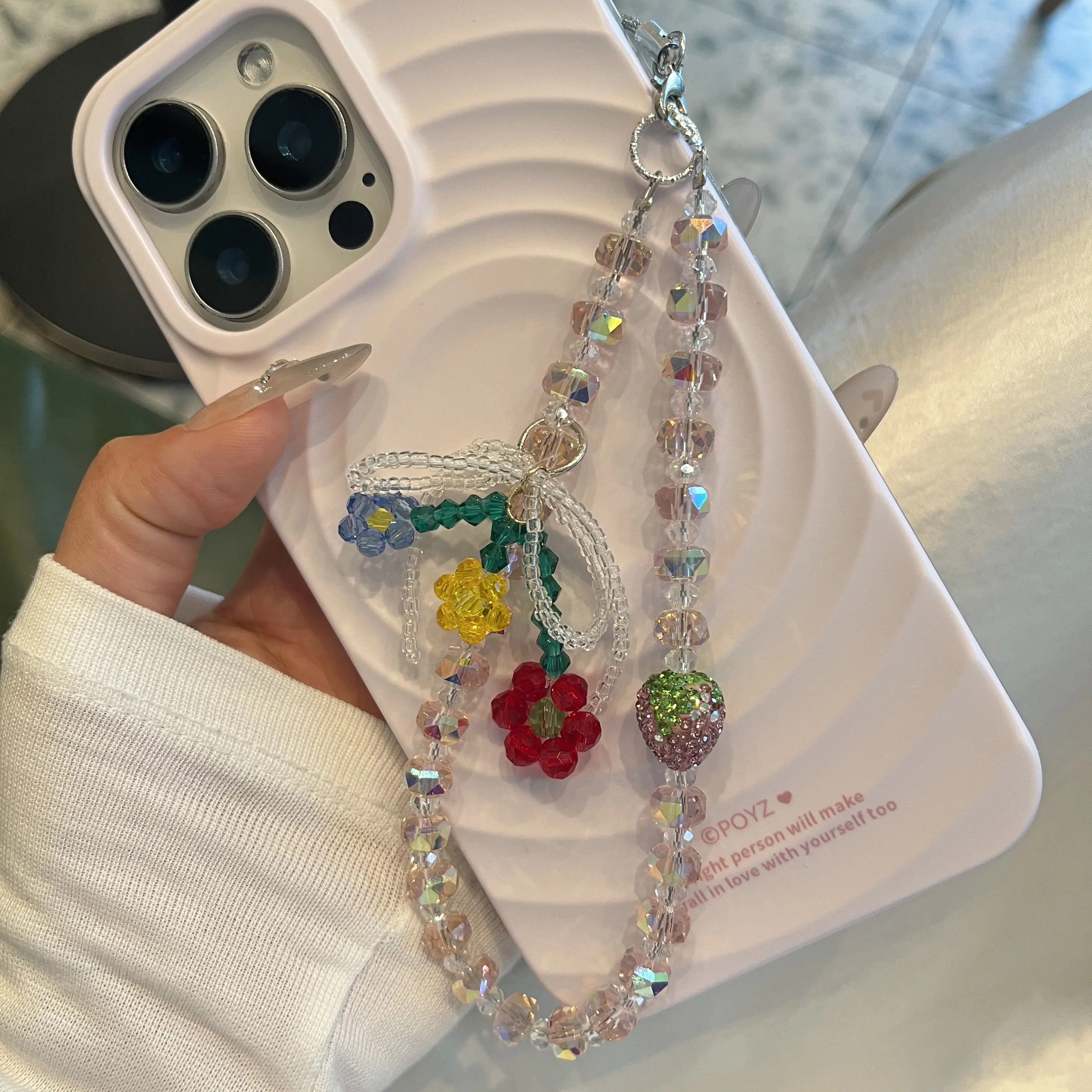 串珠草莓手机链ins水晶小众链条手链手工手腕挂绳挂饰挂链挂件