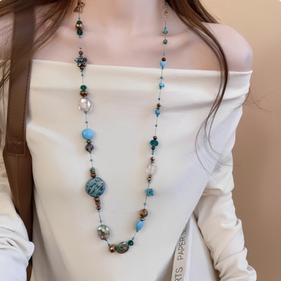 民族风串珠项链女可叠戴长款毛衣链小众轻奢高级感海边度假风夏季