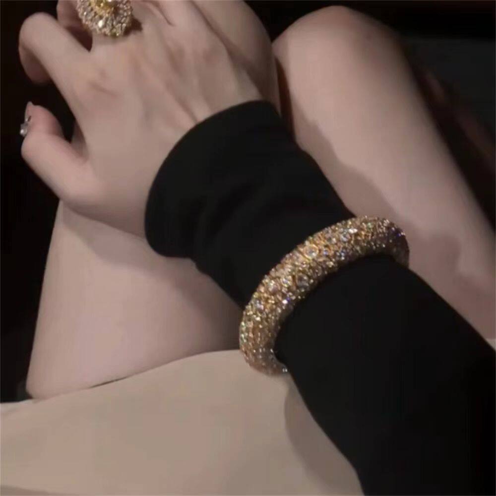 镶钻螺纹圆形开口手镯欧美复古小众时尚百搭手环轻奢高级感手饰女