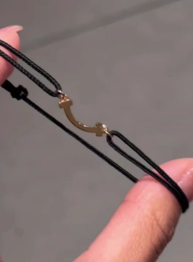 金色微笑几何闪钻黑色编绳手链