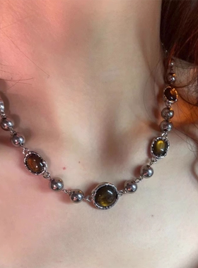 古着虎眼色项链中古毛衣链