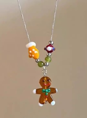 圣诞树琉璃珠项链女秋冬氛围感个性设计感小众配饰可爱童趣锁骨