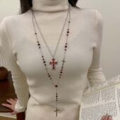 辣妹y2k哥特风个性 红色奢华十字架长款 叠戴项链女小众潮流锁骨链