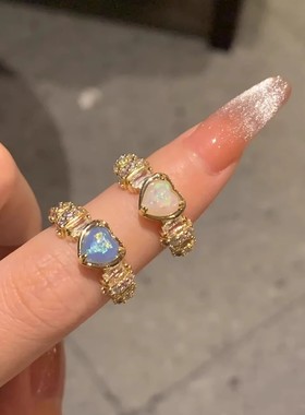 法式轻奢猫眼石戒指女2025新款小众设计感超仙精致开口可调节指环