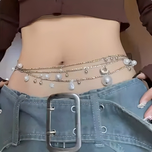 珍珠贝壳腰链超仙法式优雅叠带多层项链轻奢高级感连衣裙链条腰带