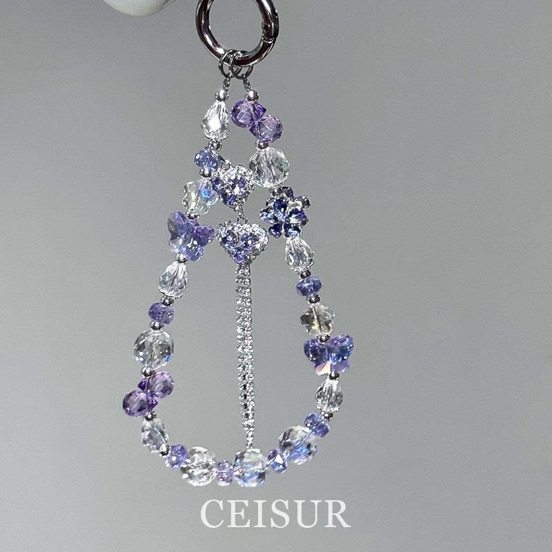 【紫韵甜心】爆闪紫色爱心流苏手机链手机挂绳小众包相机挂件挂饰