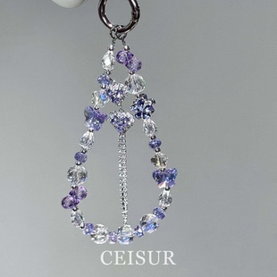 【紫韵甜心】爆闪紫色爱心流苏手机链手机挂绳小众包相机挂件挂饰