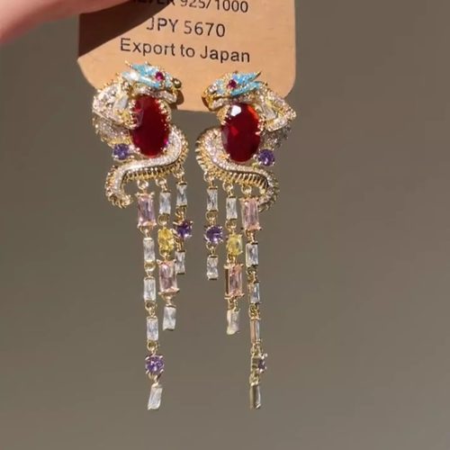 【生肖龙】设计感彩钻苏盘龙耳钉宫廷风轻奢本命年生肖气质耳饰