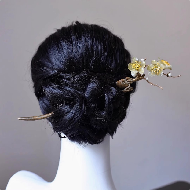 新中式甜美梅花发簪时尚小清新古风高级感汉服旗袍丸子头花朵发钗