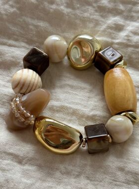 vintage 棕咖方块树脂手串女木珠弹力手链波西米亚风2026新潮串珠