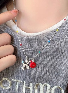 彩色气球狗红色m豆项链女2025新款秋冬高级感毛衣链爆款网红配饰