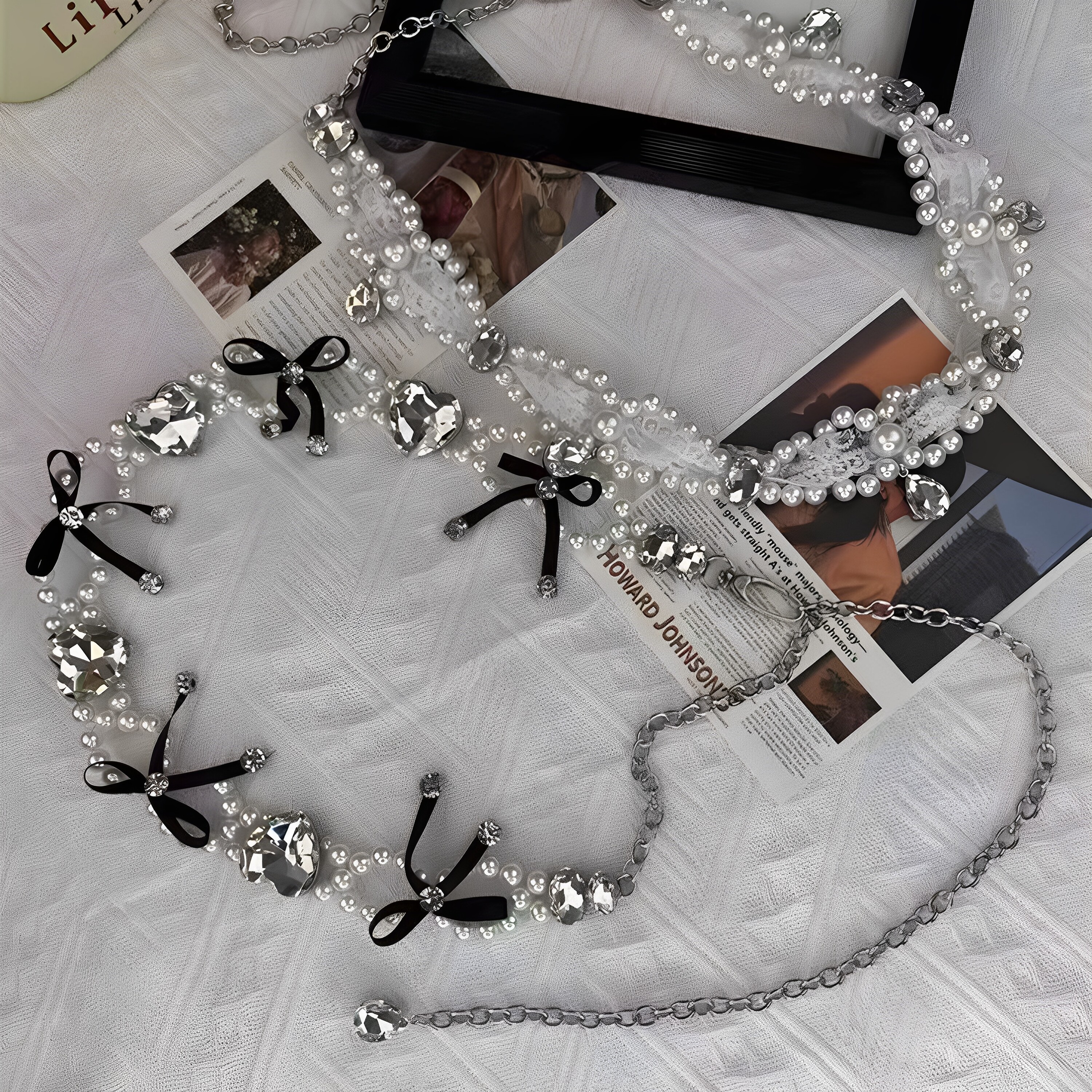 优雅甜美水钻珍珠腰带女装饰配裙子毛衣丝巾爱心腰链配饰2025新款