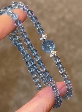 清透海蓝宝珍珠双层手串
