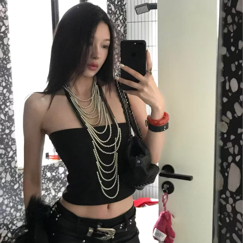 欧美风多层串珠流苏项链复古时尚高级感气质长款毛衣链朋克锁骨链