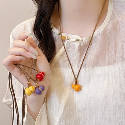 新中式长款葫芦吊坠项链女2025新款高级感轻奢小众多巴胺脖子配饰