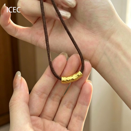 简约金色锤纹弧形弯管编绳项链女精致高级感冷淡风个性通勤锁骨链