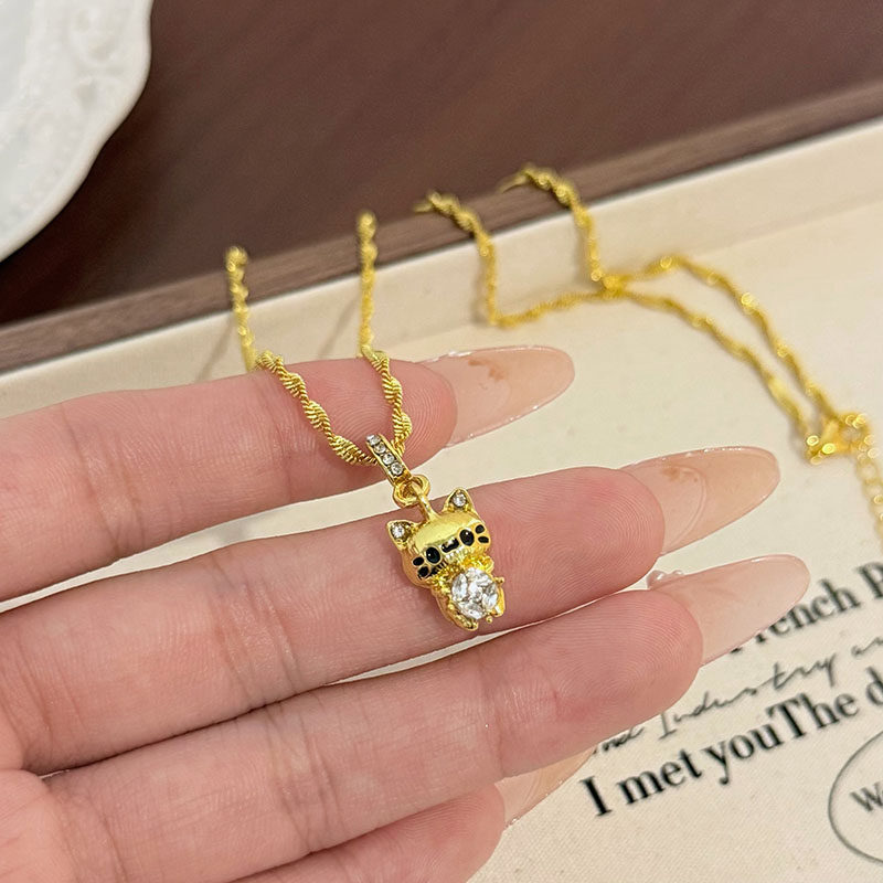 【金猫凝光】小猫咪镶钻吊坠项链女轻奢高级感可爱立体卡通猫颈链