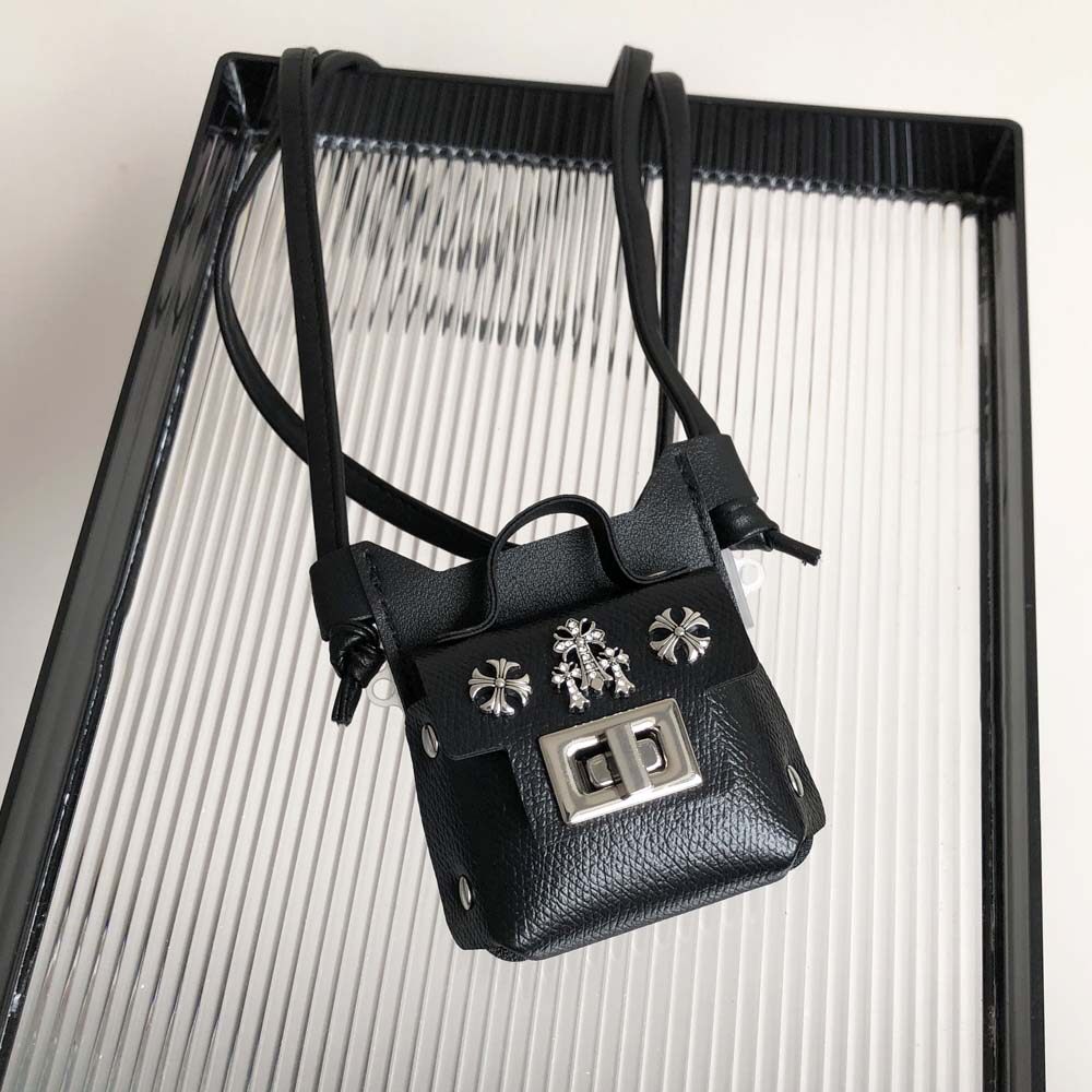 黑色长款皮革包包十字架项链女时尚个性放耳机口红挂脖斜挎毛衣链