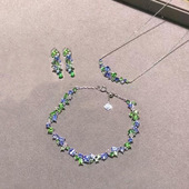 韩国新款 绿色水晶几何项链耳环手链套装 轻奢高级感甜美小清新耳钉
