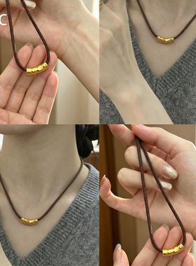 新中式金色锤纹弯管编绳锁骨链