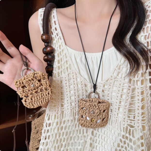 多用款!韩系手工编织长项链耳机包零钱包实用百搭小众长款毛衣链