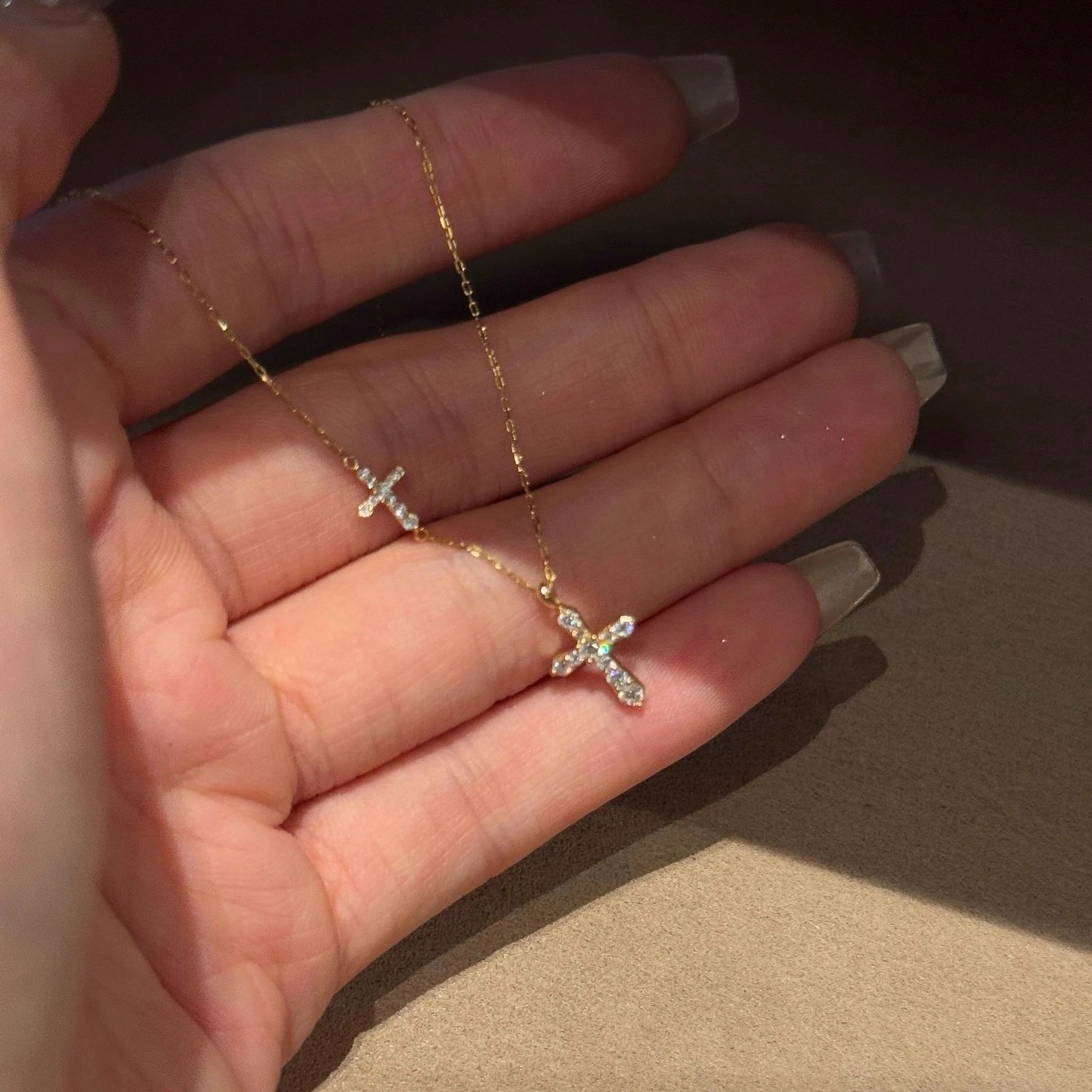 满钻双十字架吊坠项链