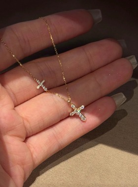 满钻双十字架吊坠项链