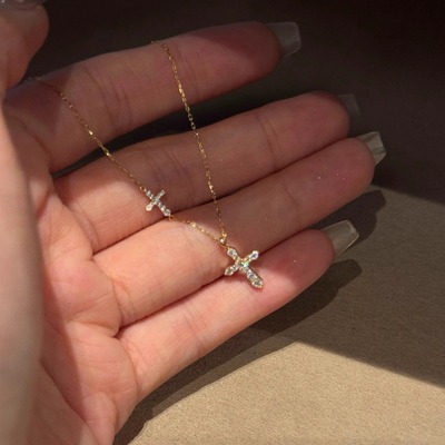 满钻双十字架吊坠项链