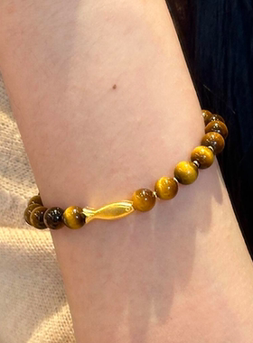 发财小黄鱼~虎眼色串珠金色锦鲤手链小众设计美拉德简约百搭手串