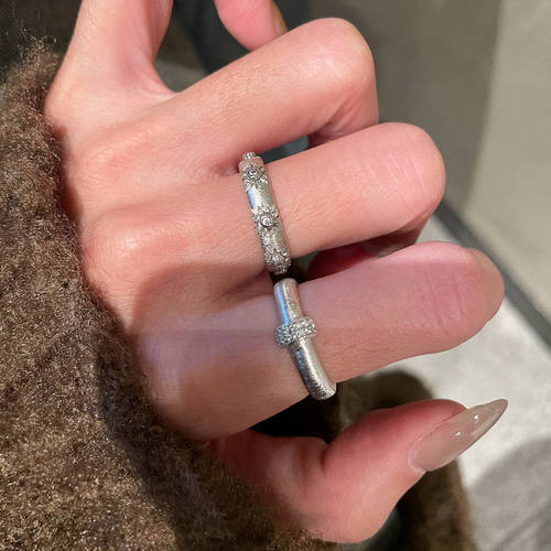 复古小众拉丝排钻食指戒