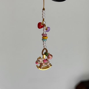 新中式可爱粉色滴油小马手机链彩色跑环爱心diy手工钥匙扣包挂件