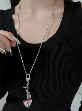 韩国ins风银色拉丝爱心项链女秋冬长款毛衣链小众新款卫衣链配饰