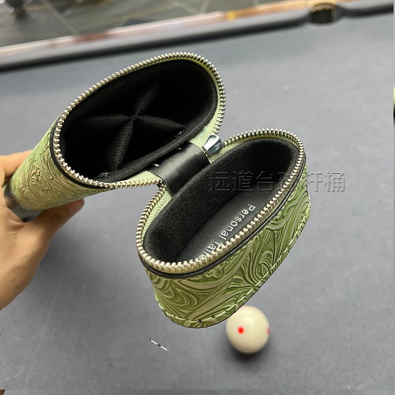 手工制作台球杆桶两孔四r孔九球杆筒大头杆桶盒子包雕花高颜值皮