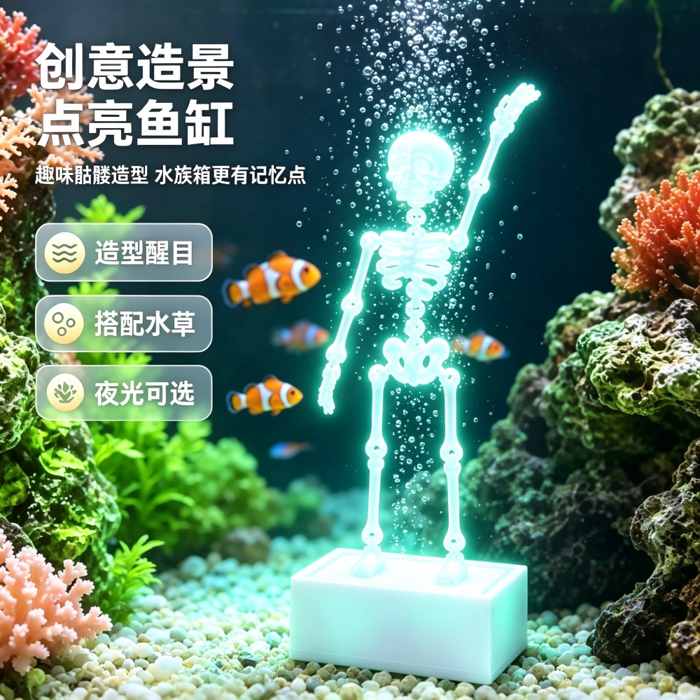 水中舞者骷髅头鱼缸造景打氧摆件