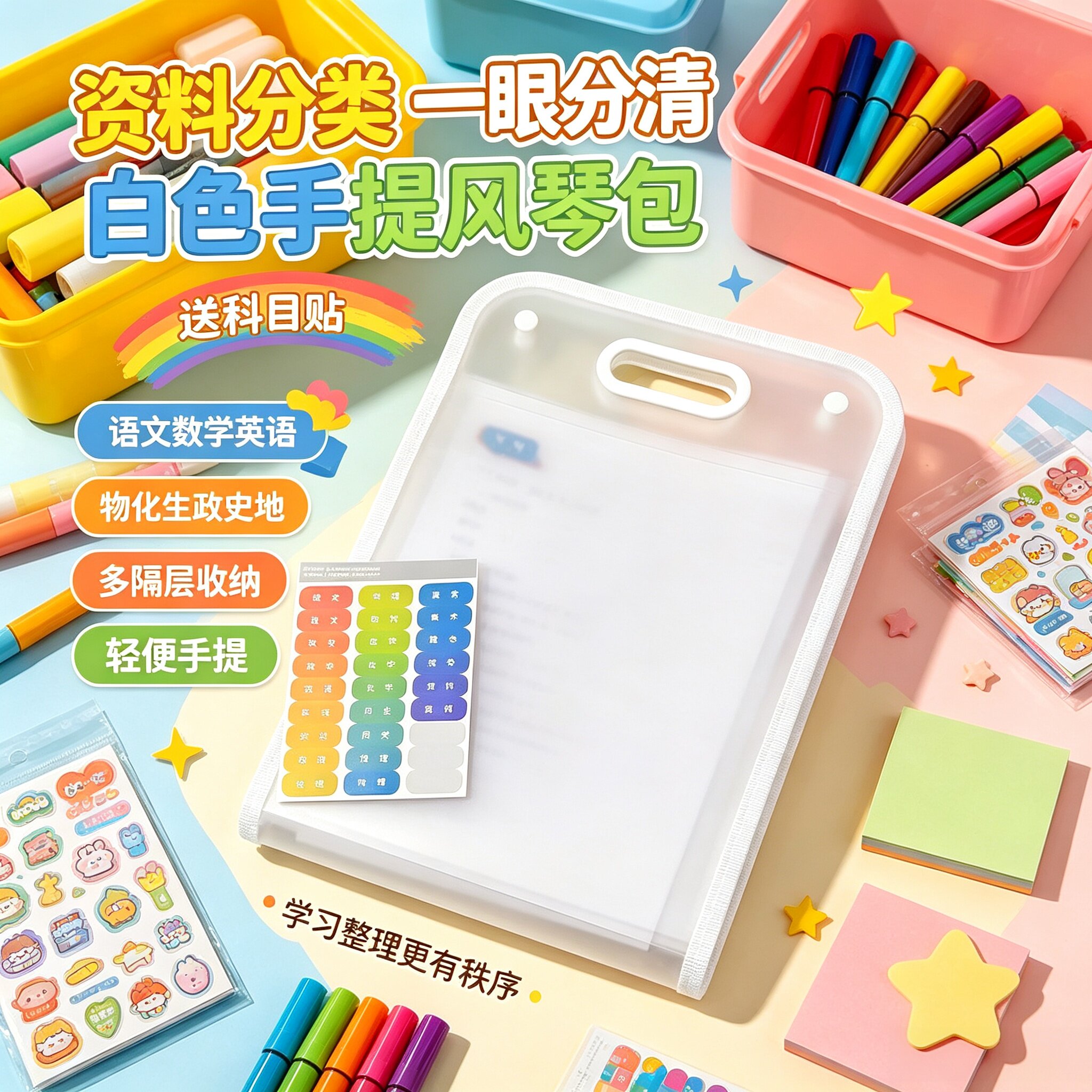 A4透明插页风琴文件夹试卷收纳