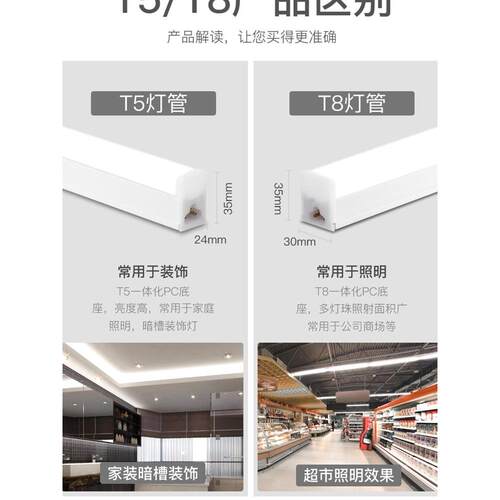 嘉迪斯传方一体化LED灯管T5T6T8方形支架灯拼接串联条形灯PC全塑