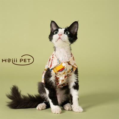 HOiii PET 可爱卡通无袖衬衫德文猫衣服无毛猫纯棉睡衣透气亲肤