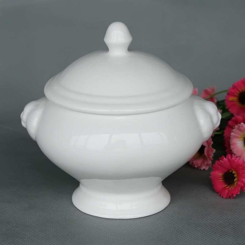 狮子头炖盅 唐山高骨瓷 无铅釉 带盖E碗 隔水炖盅 汤盅 炖罐 蒸蛋