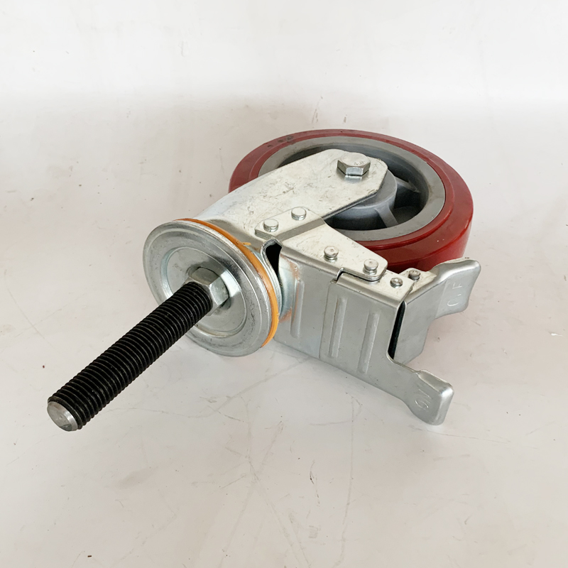 M20重型d加长丝杆轮尼龙聚氨酯包胶万向轮螺纹机械承重刹车脚轮子