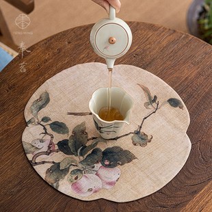奉茗香云纱茶席果熟来禽图双面干B泡茶席防水茶桌垫桌旗茶道零配